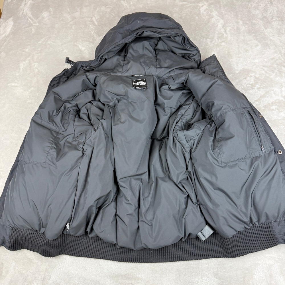 The North Face HyVent Bomber Jacket Mens Medium Black Goose Down Hooded Puffer - Picture 6 of 15